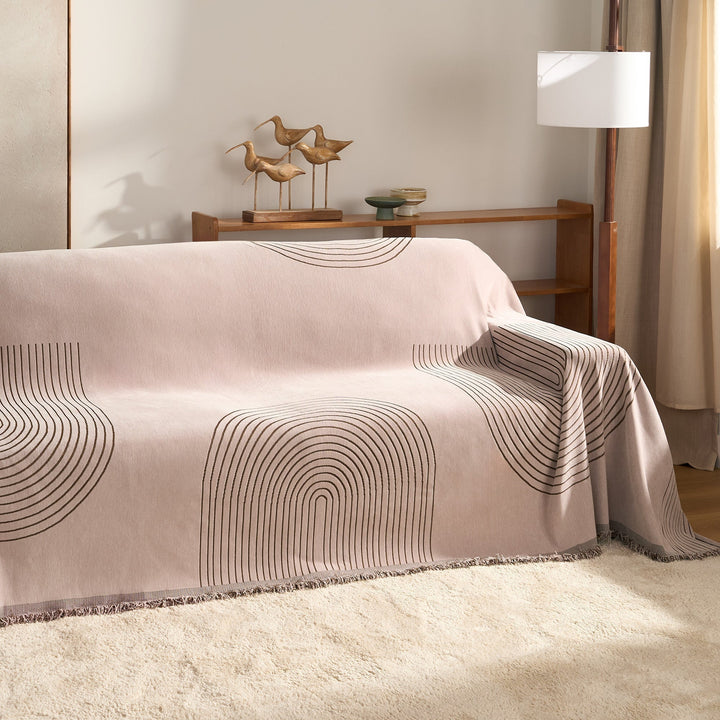 Sofa Throw with Modern Geometric Pattern - Living Room - Earthy Taupe - Oaksoho
