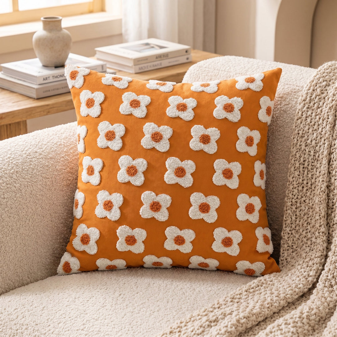 Soft Cushion Covers with Floral Pattern - Cushion Covers - Orange - Oaksoho