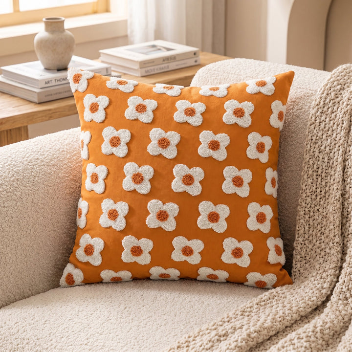 Soft Cushion Covers with Floral Pattern - Cushion Covers - Orange - Oaksoho