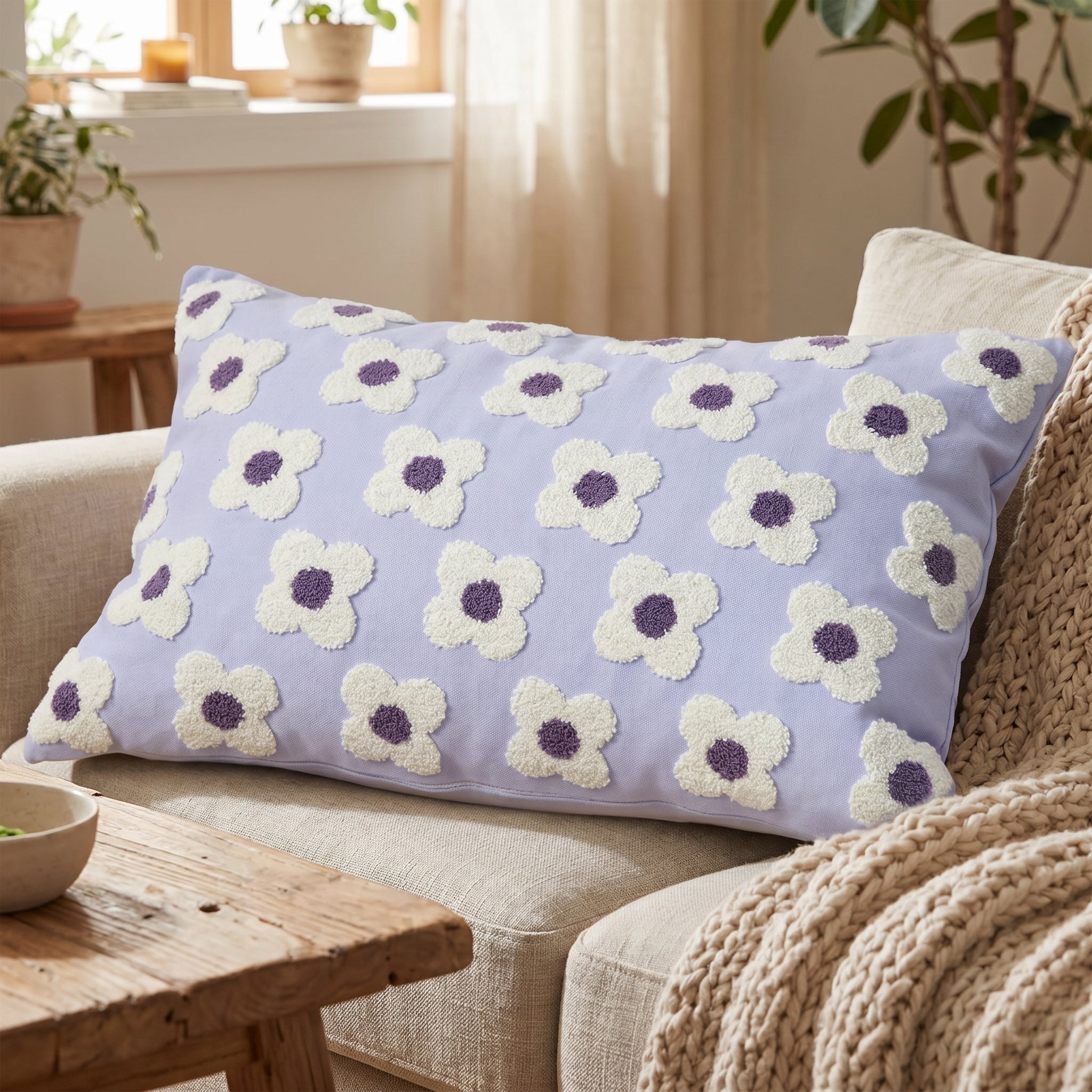 Soft Cushion Covers with Floral Pattern - Cushion Covers - Purple - Oaksoho