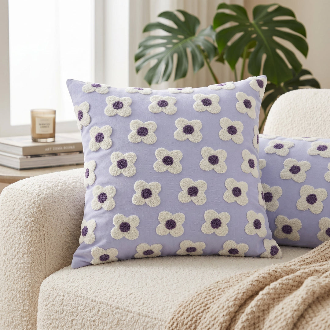 Soft Cushion Covers with Floral Pattern - Cushion Covers - Purple - Oaksoho