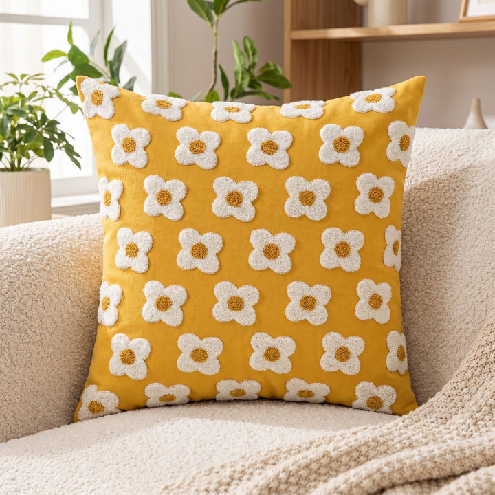 Soft Cushion Covers with Floral Pattern - Cushion Covers - Yellow - Oaksoho