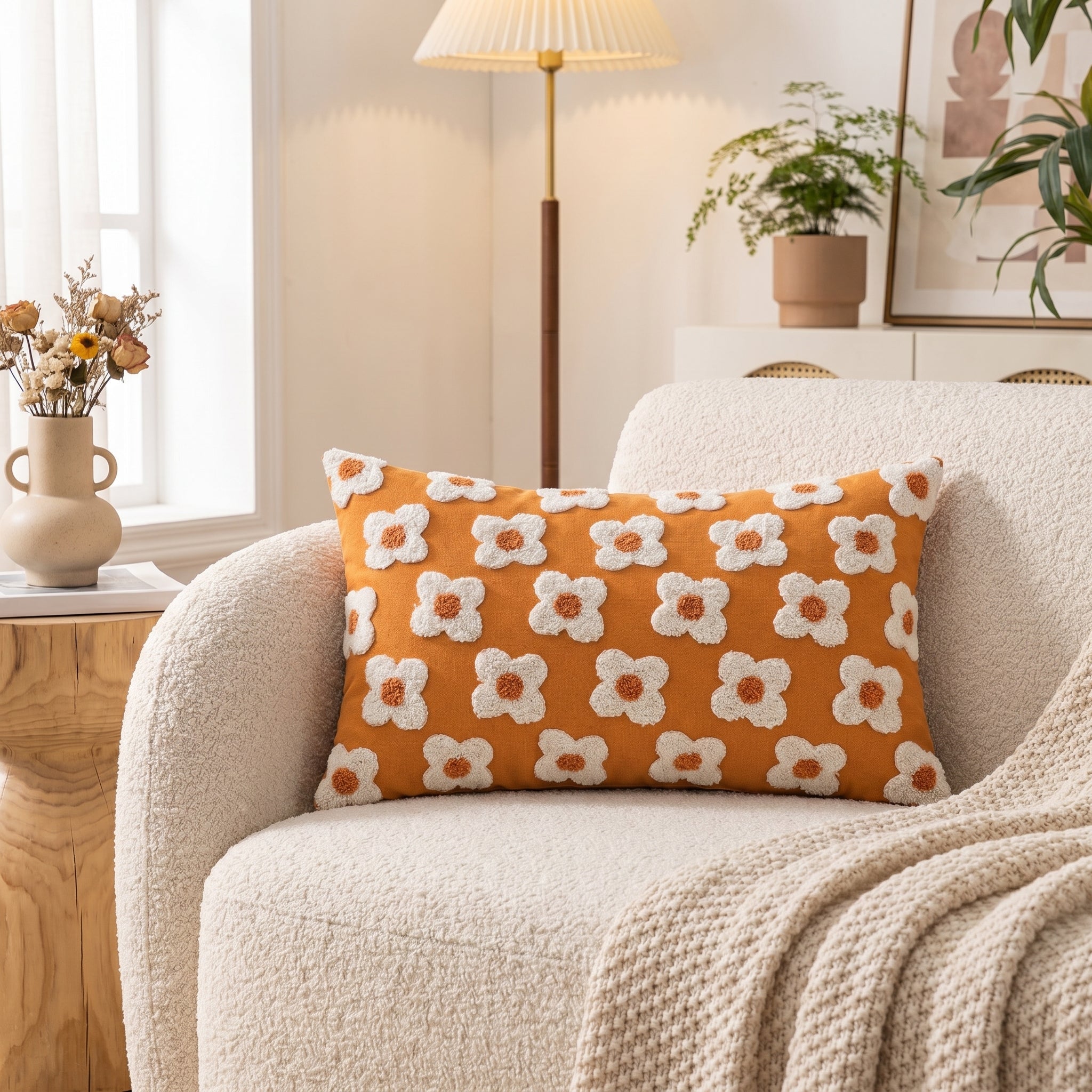 Soft Cushion Covers with Floral Pattern - Cushion Covers - Orange - Oaksoho