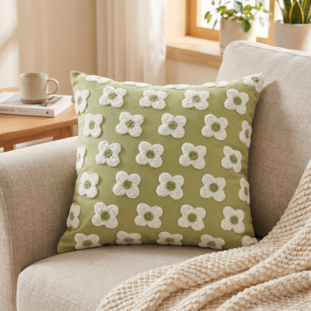 Soft Cushion Covers with Floral Pattern - Cushion Covers - Green - Oaksoho