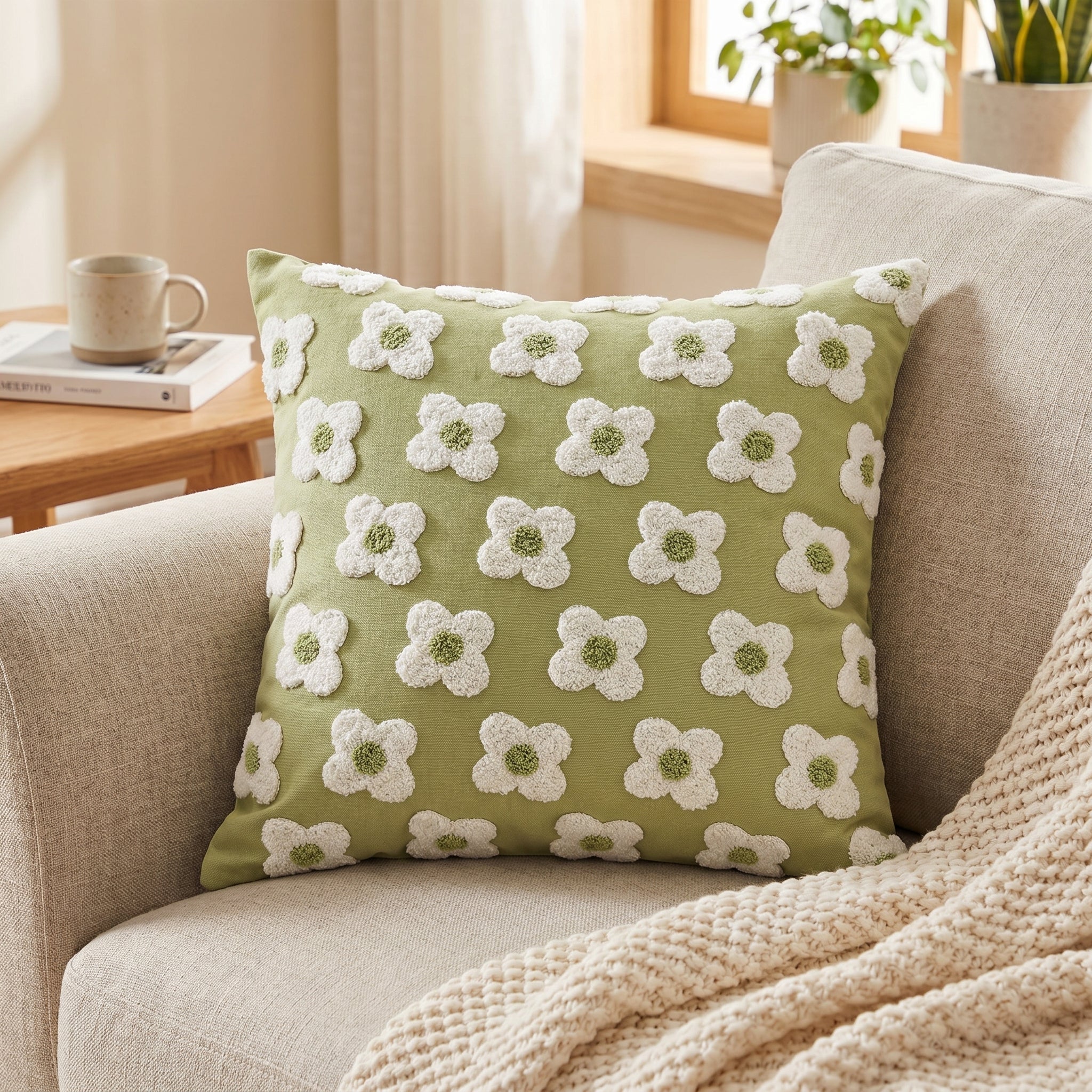 Soft Cushion Covers with Floral Pattern - Cushion Covers - Green - Oaksoho