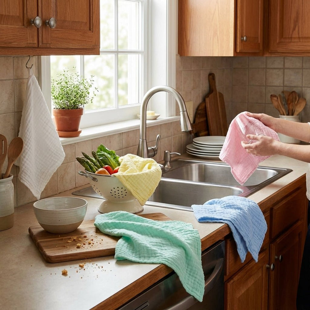 Soft kitchen towels with a waffle texture Set - Wash cloth - Oaksoho