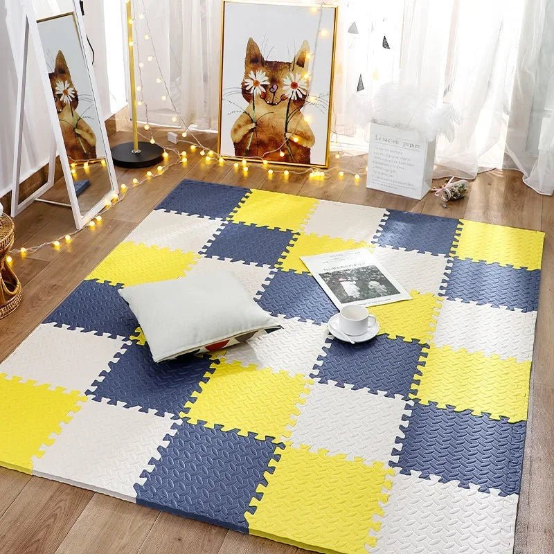 Soft Puzzle Play Mat for Children - Living Room - 10 pcs. Yellow - Oaksoho