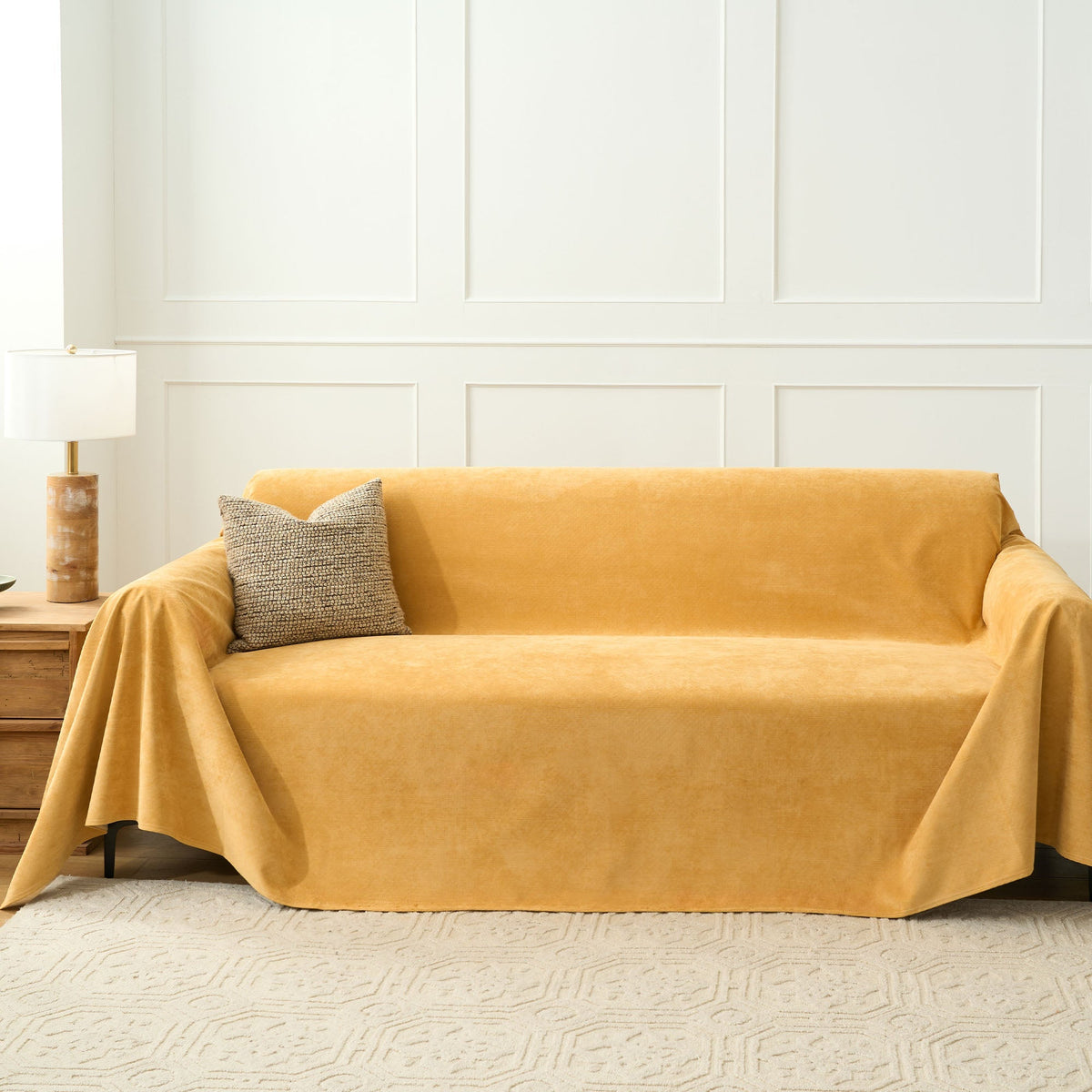 Soft Woven Sofa Throw Cover with Non-Slip Backing - Slipcovers - Yellow - Oak Soho