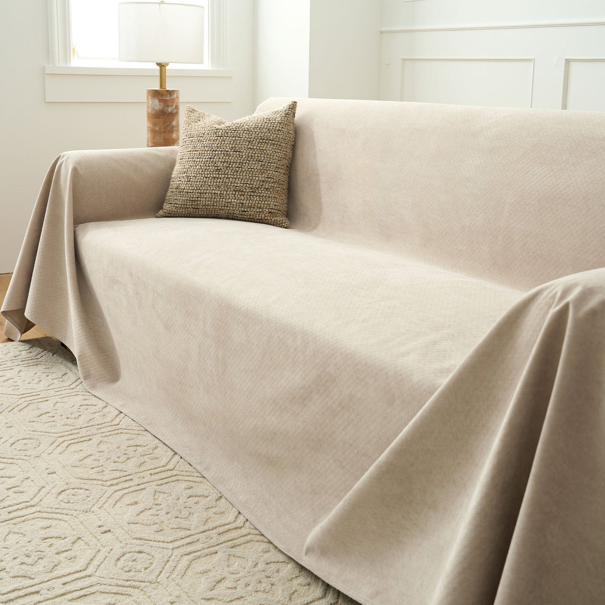 Soft Woven Sofa Throw Cover with Non-Slip Backing - Slipcovers - Grey - Oak Soho