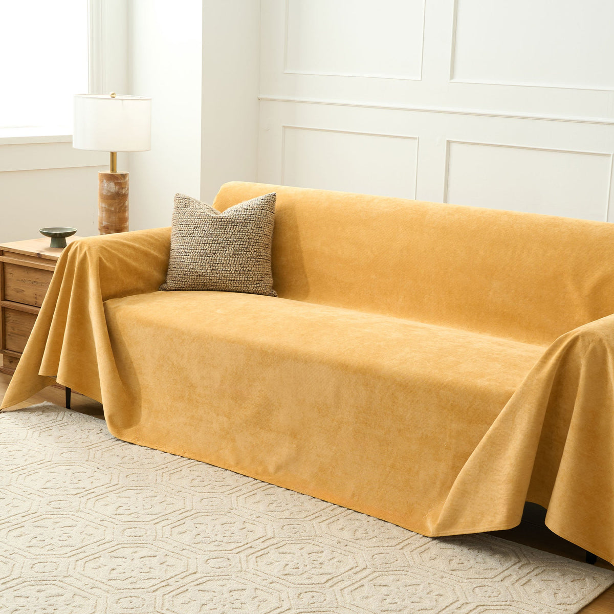 Soft Woven Sofa Throw Cover with Non-Slip Backing - Slipcovers - Yellow - Oak Soho