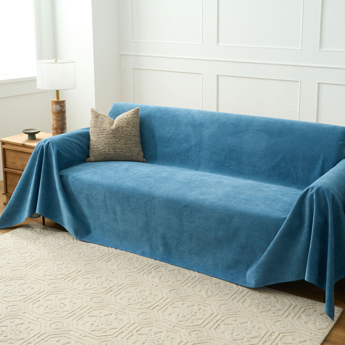 Soft Woven Sofa Throw Cover with Non-Slip Backing - Slipcovers - Blue - Oak Soho
