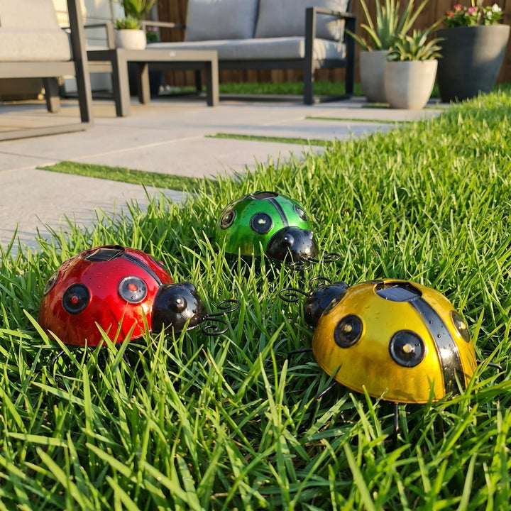 Solar LED Metal Ladybird Garden Decoration - Solar LED Light - Yellow - Oaksoho