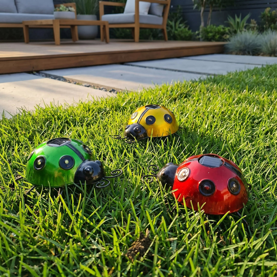 Solar LED Metal Ladybird Garden Decoration - Solar LED Light - Yellow - Oaksoho