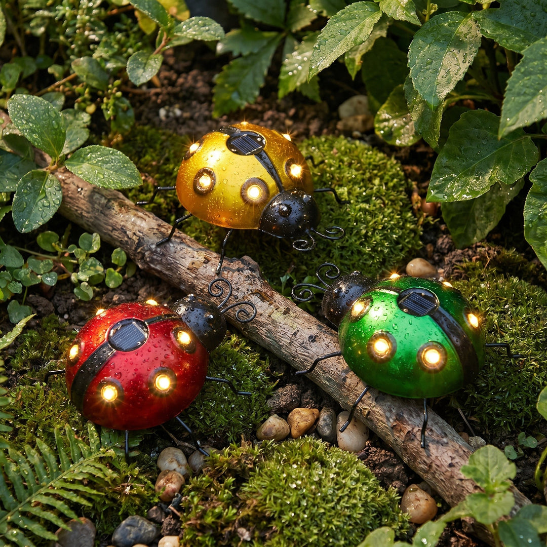 Solar LED Metal Ladybird Garden Decoration - Solar LED Light - Yellow - Oaksoho