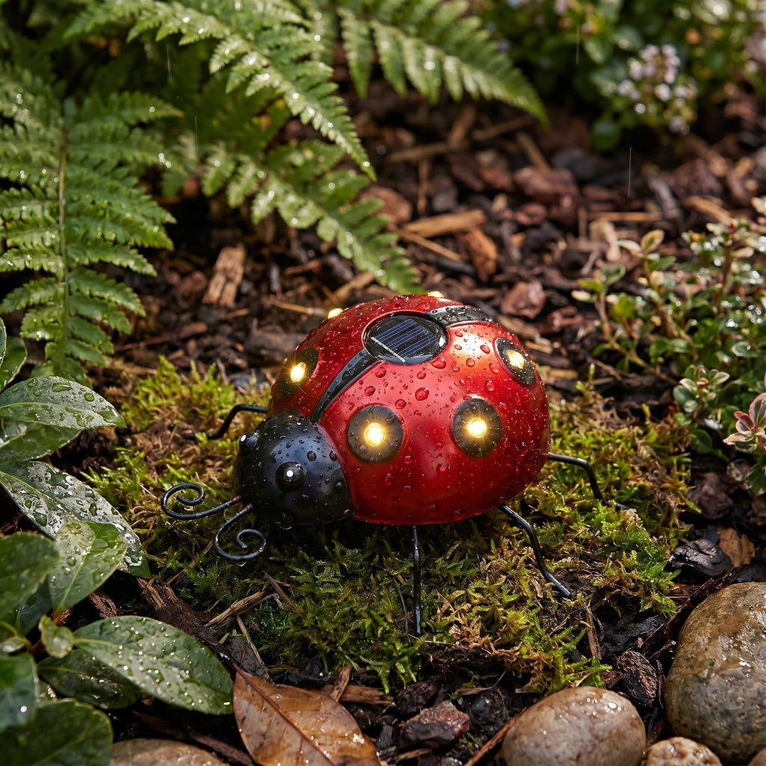 Solar LED Metal Ladybird Garden Decoration - Solar LED Light - Red - Oaksoho