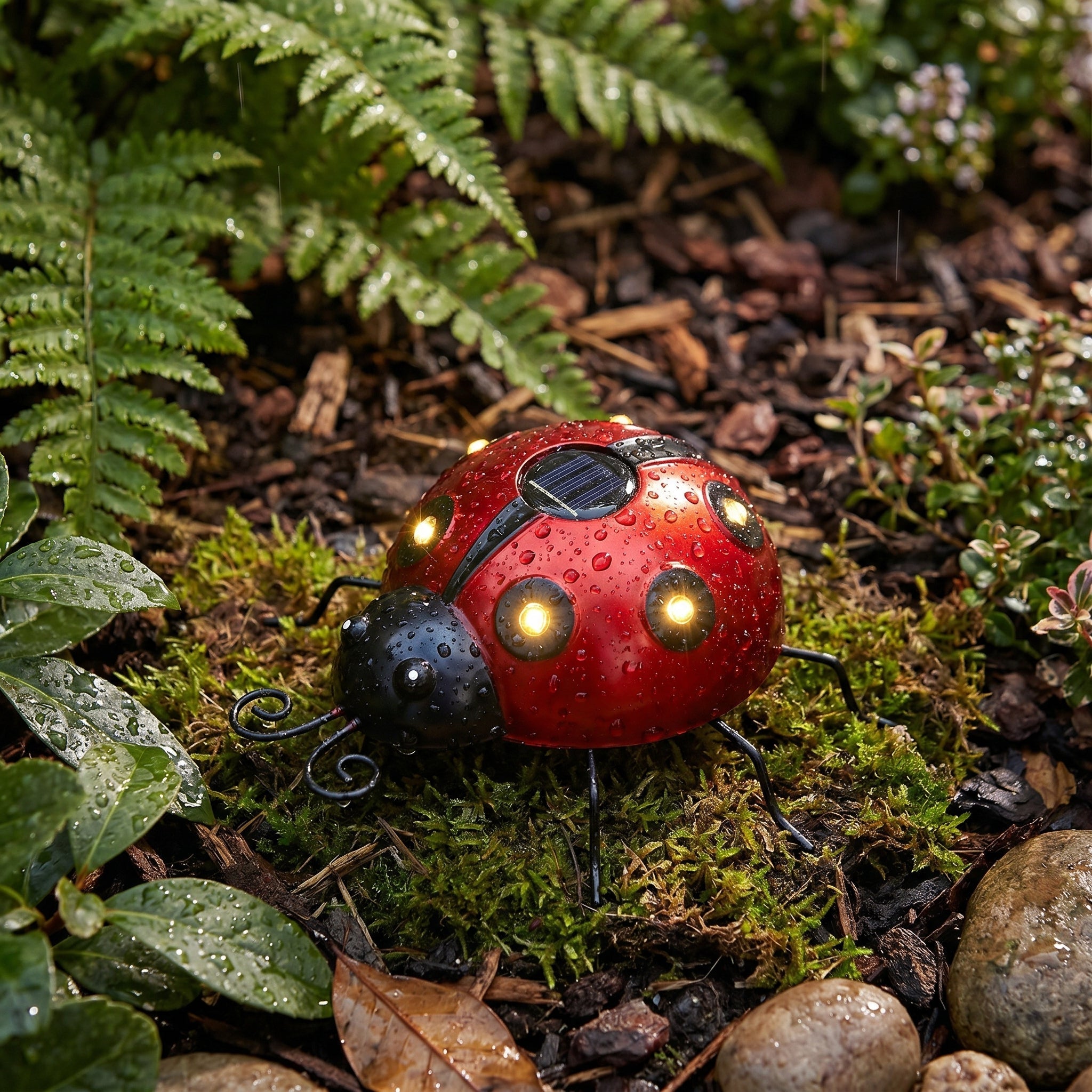 Solar LED Metal Ladybird Garden Decoration - Solar LED Light - Red - Oaksoho