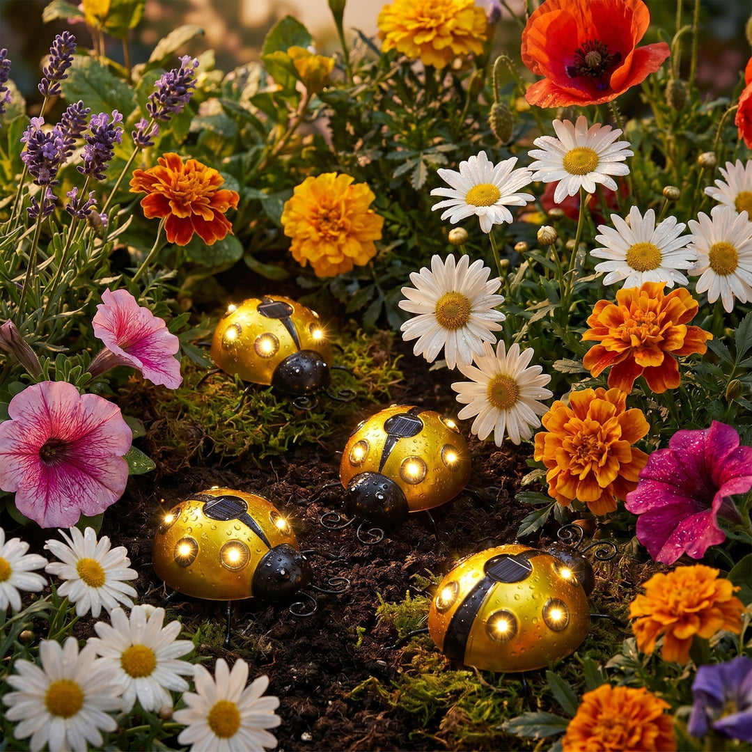 Solar LED Metal Ladybird Garden Decoration - Solar LED Light - Yellow - Oaksoho