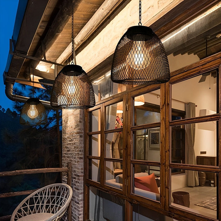 Solar - Powered Woven Rattan Pendant Light - Pendant Lights - Iron - Oaksoho