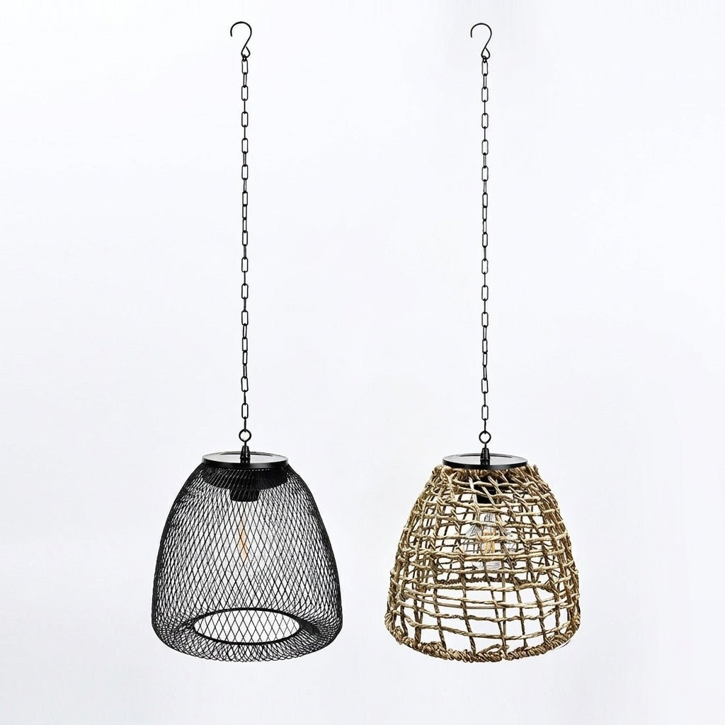 Solar - Powered Woven Rattan Pendant Light - Pendant Lights - Iron - Oaksoho