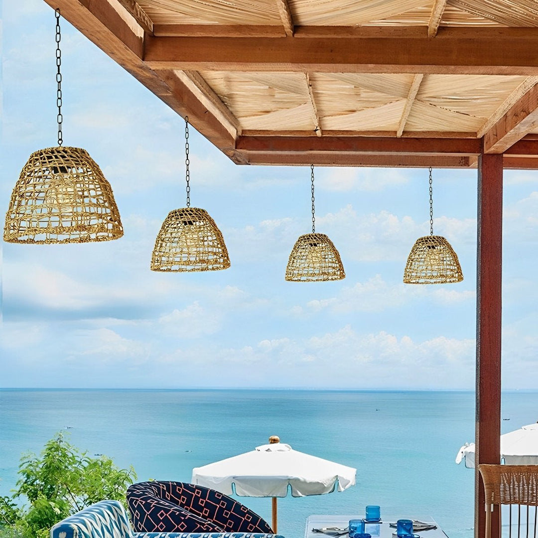 Solar - Powered Woven Rattan Pendant Light - Pendant Lights - Rattan - Oaksoho