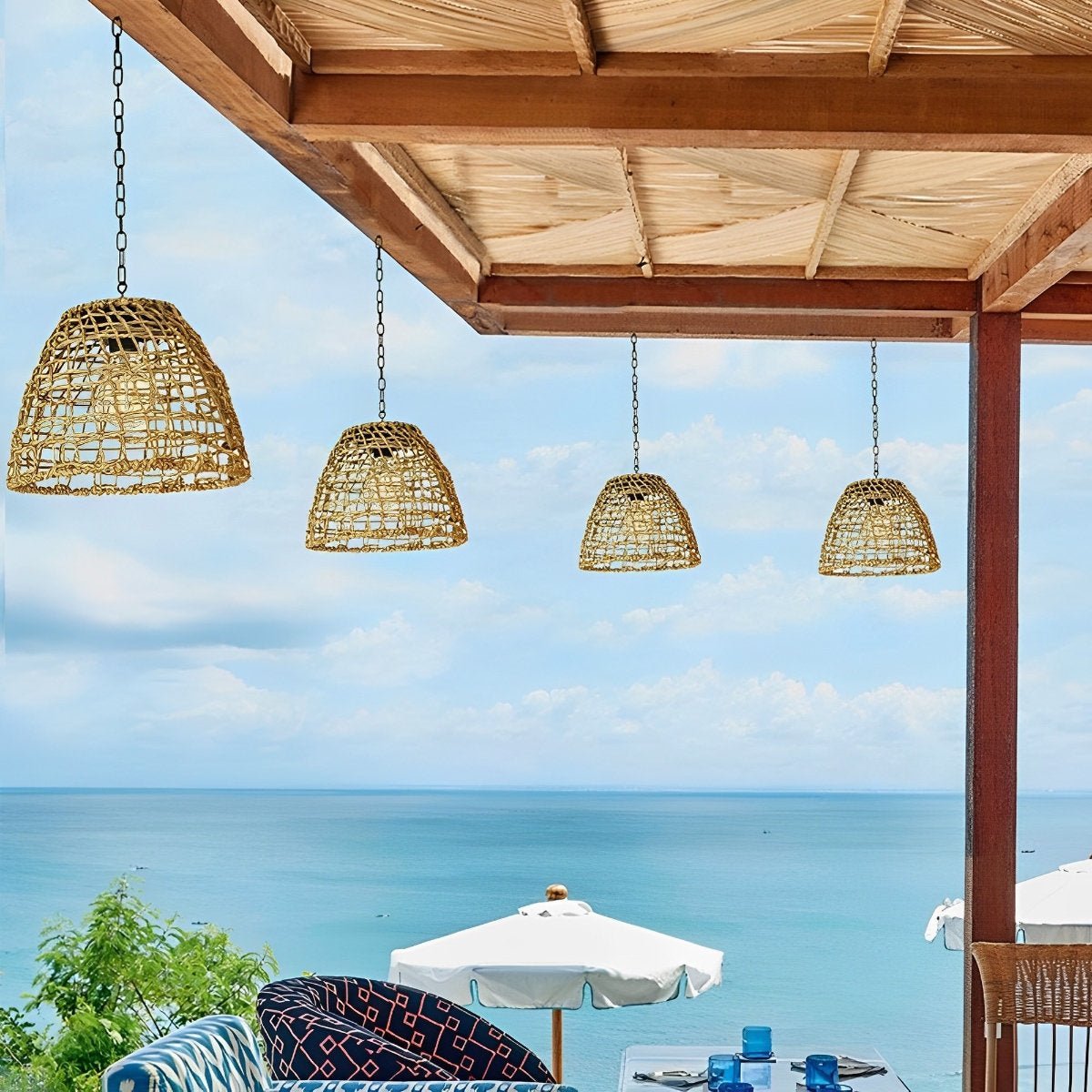 Solar - Powered Woven Rattan Pendant Light - Pendant Lights - Rattan - Oaksoho