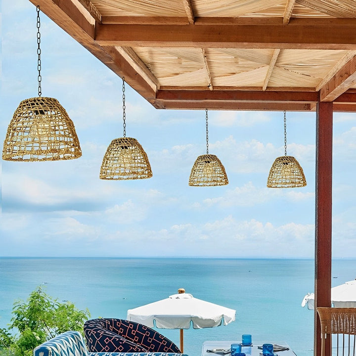 Solar - Powered Woven Rattan Pendant Light - Pendant Lights - Rattan - Oaksoho