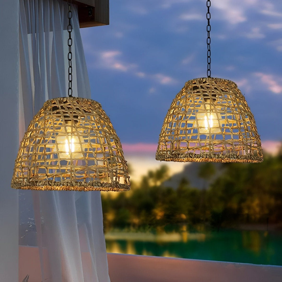 Solar - Powered Woven Rattan Pendant Light - Pendant Lights - Rattan - Oaksoho