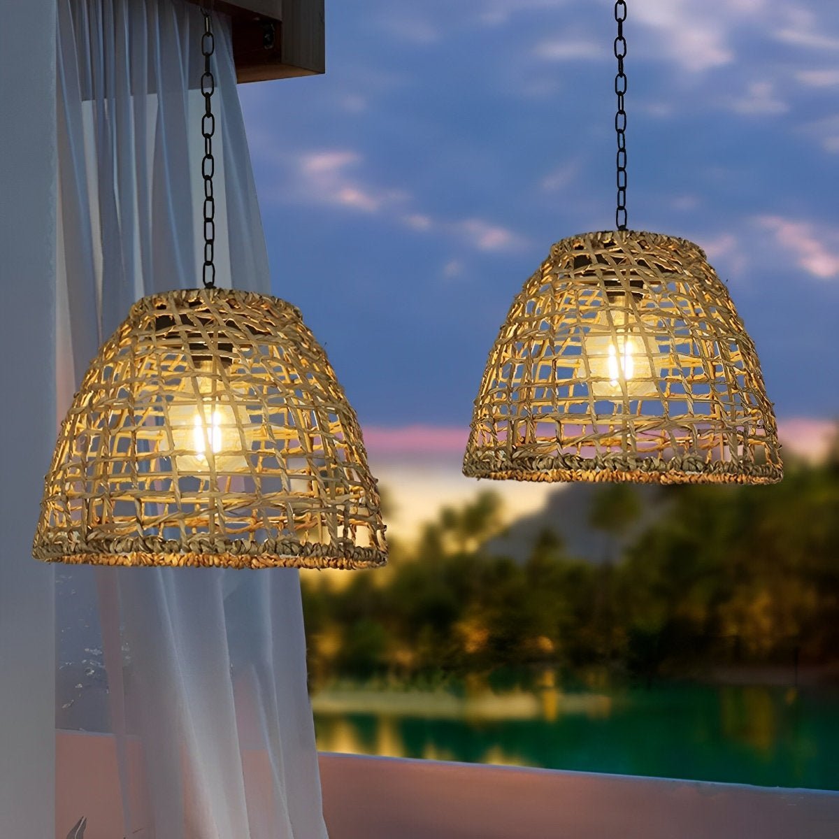 Solar - Powered Woven Rattan Pendant Light - Pendant Lights - Rattan - Oaksoho