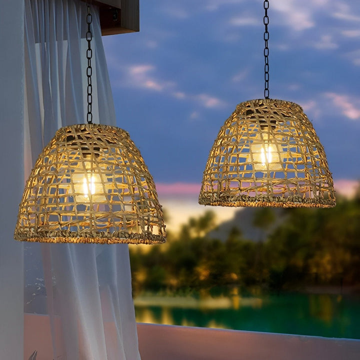 Solar - Powered Woven Rattan Pendant Light - Pendant Lights - Rattan - Oaksoho