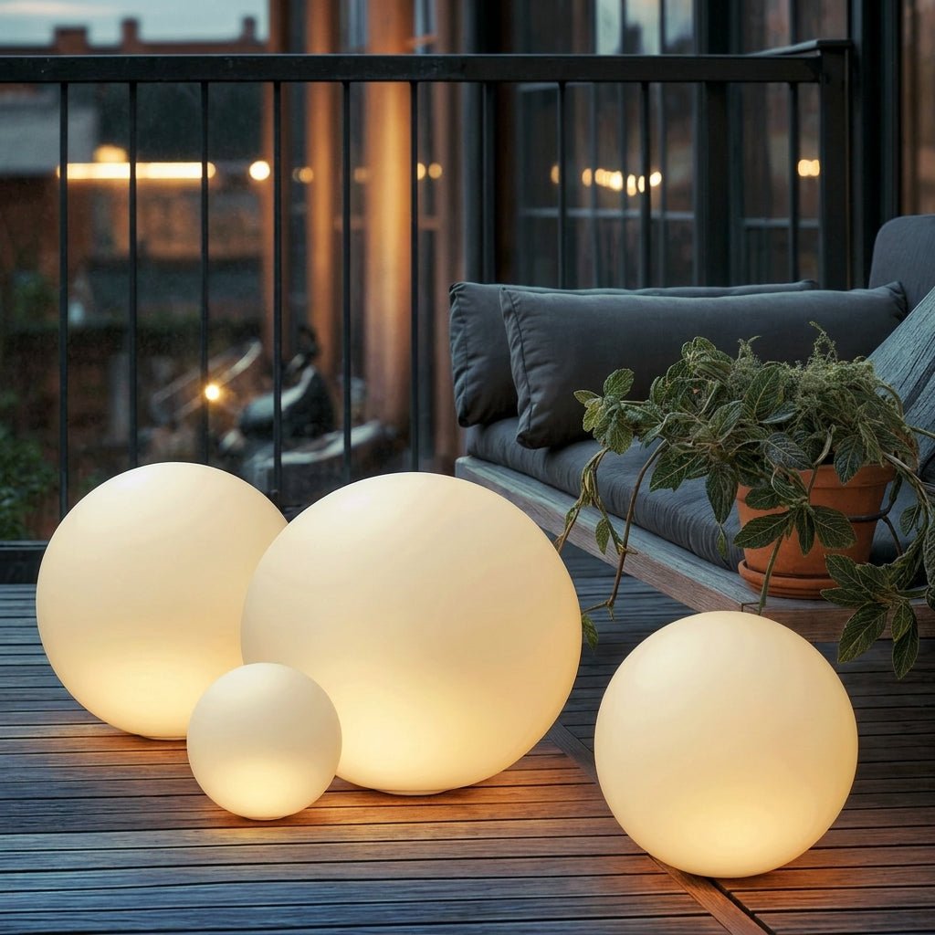 Spherical White Solar LED Garden Light - Solar Garden Light - Medium (25 cm) - Oaksoho