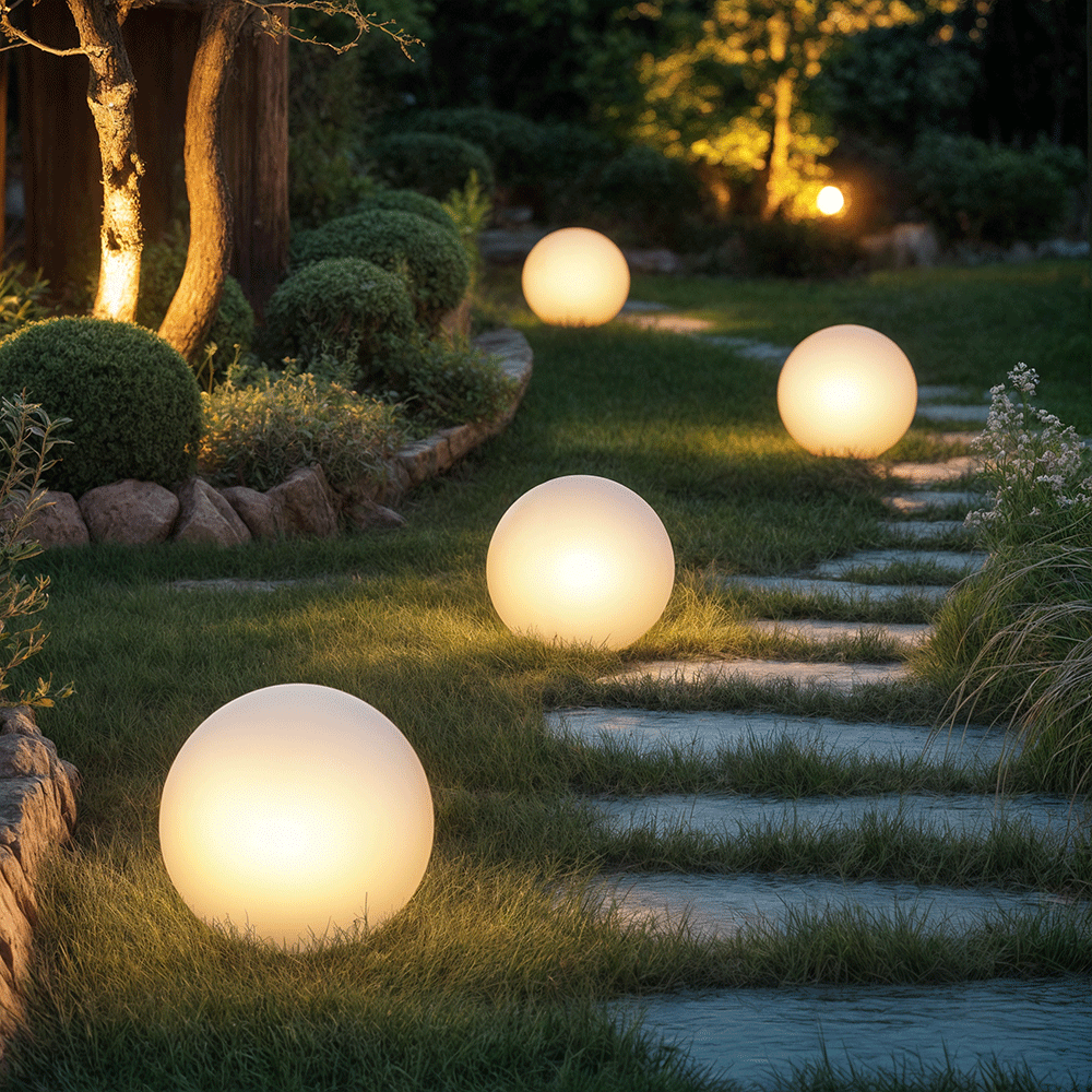 Spherical White Solar LED Garden Light - Solar Garden Light - Small (20 cm) - Oaksoho