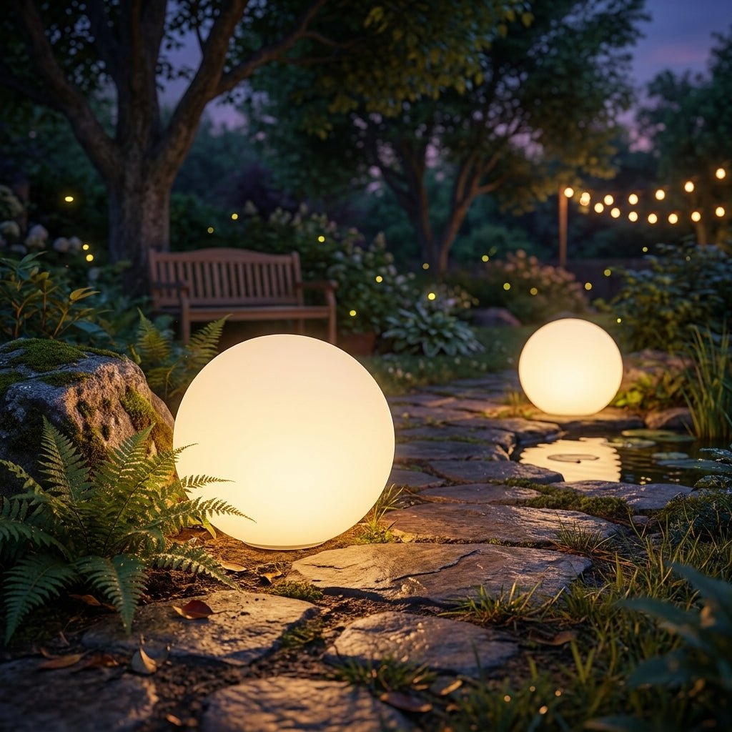 Spherical White Solar LED Garden Light - Solar Garden Light - Medium (25 cm) - Oaksoho