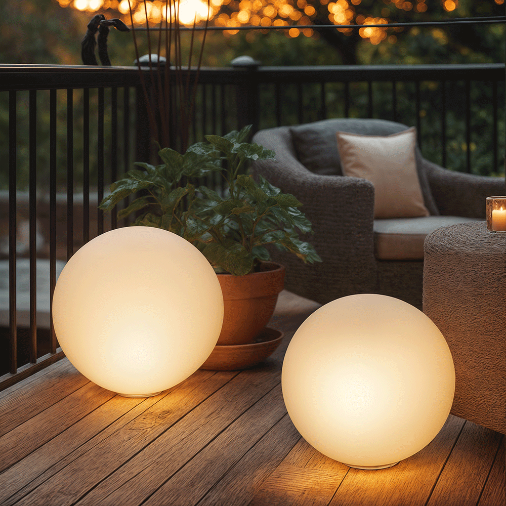 Spherical White Solar LED Garden Light - Solar Garden Light - Medium (25 cm) - Oaksoho