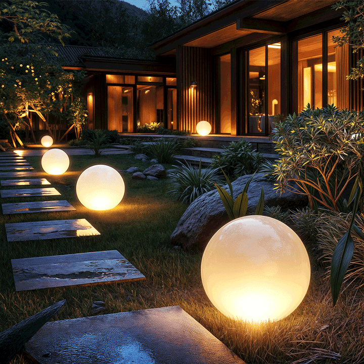 Spherical White Solar LED Garden Light - Solar Garden Light - Small (20 cm) - Oaksoho