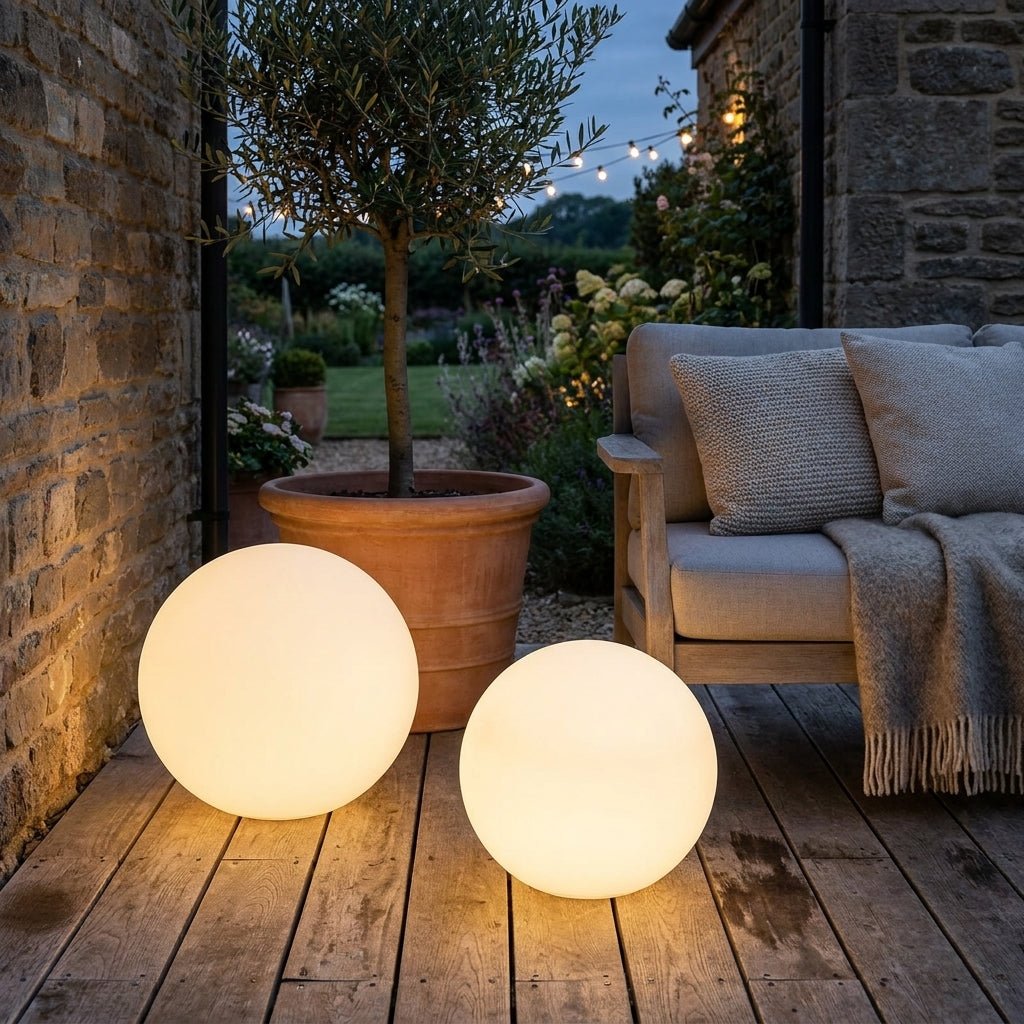 Spherical White Solar LED Garden Light - Solar Garden Light - Medium (25 cm) - Oaksoho