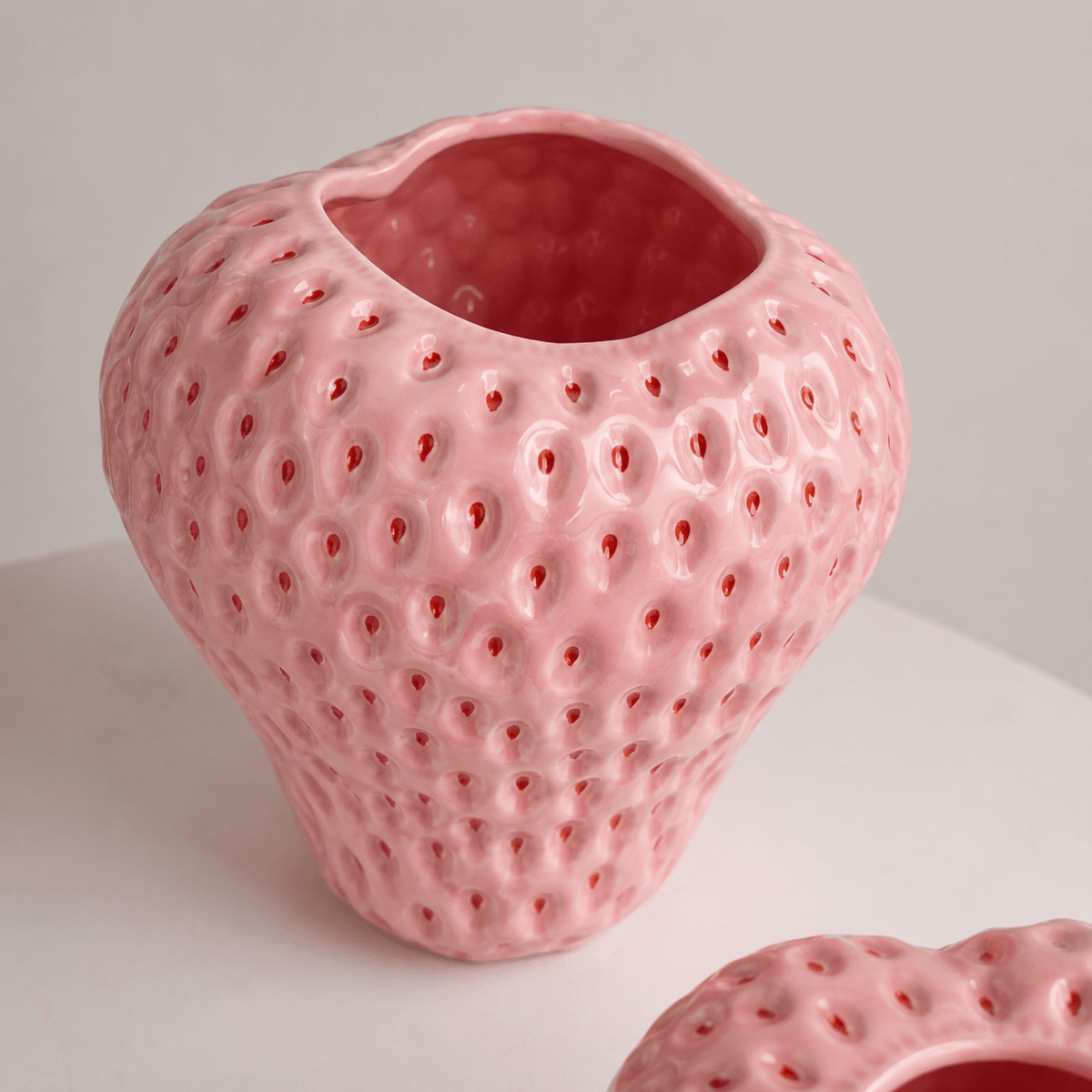 Strawberry Ceramic Vase for Flowers and Table Décor - Vases - Pink - Oaksoho