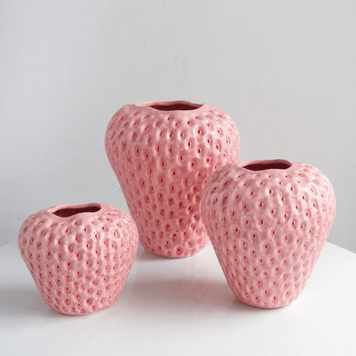 Strawberry Ceramic Vase for Flowers and Table Décor - Vases - Pink - Oaksoho