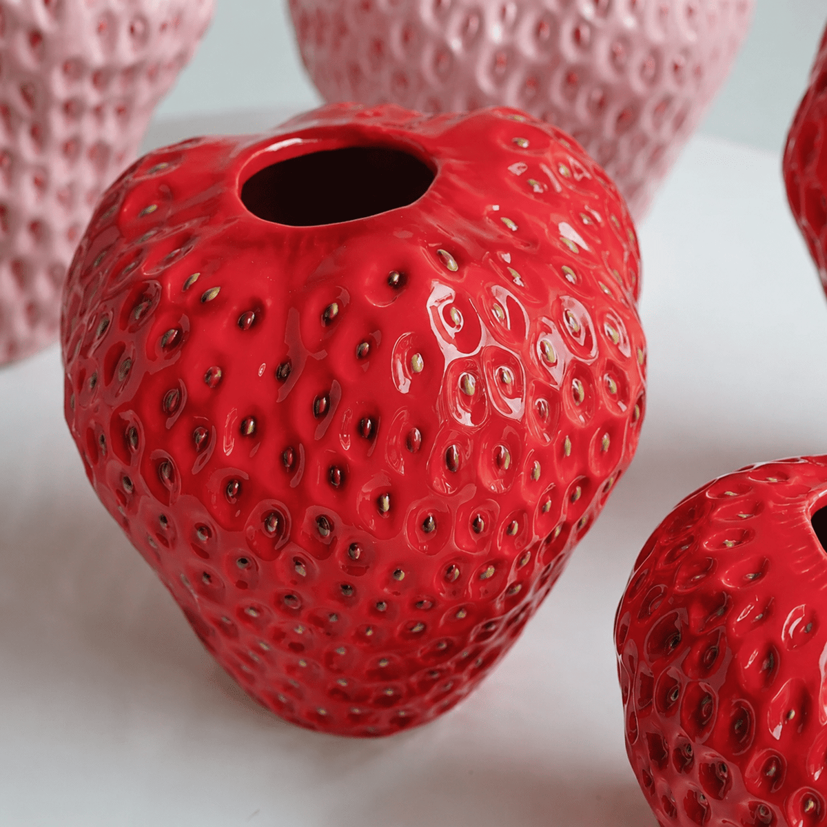 Strawberry Ceramic Vase for Flowers and Table Décor - Vases - Red - Oaksoho