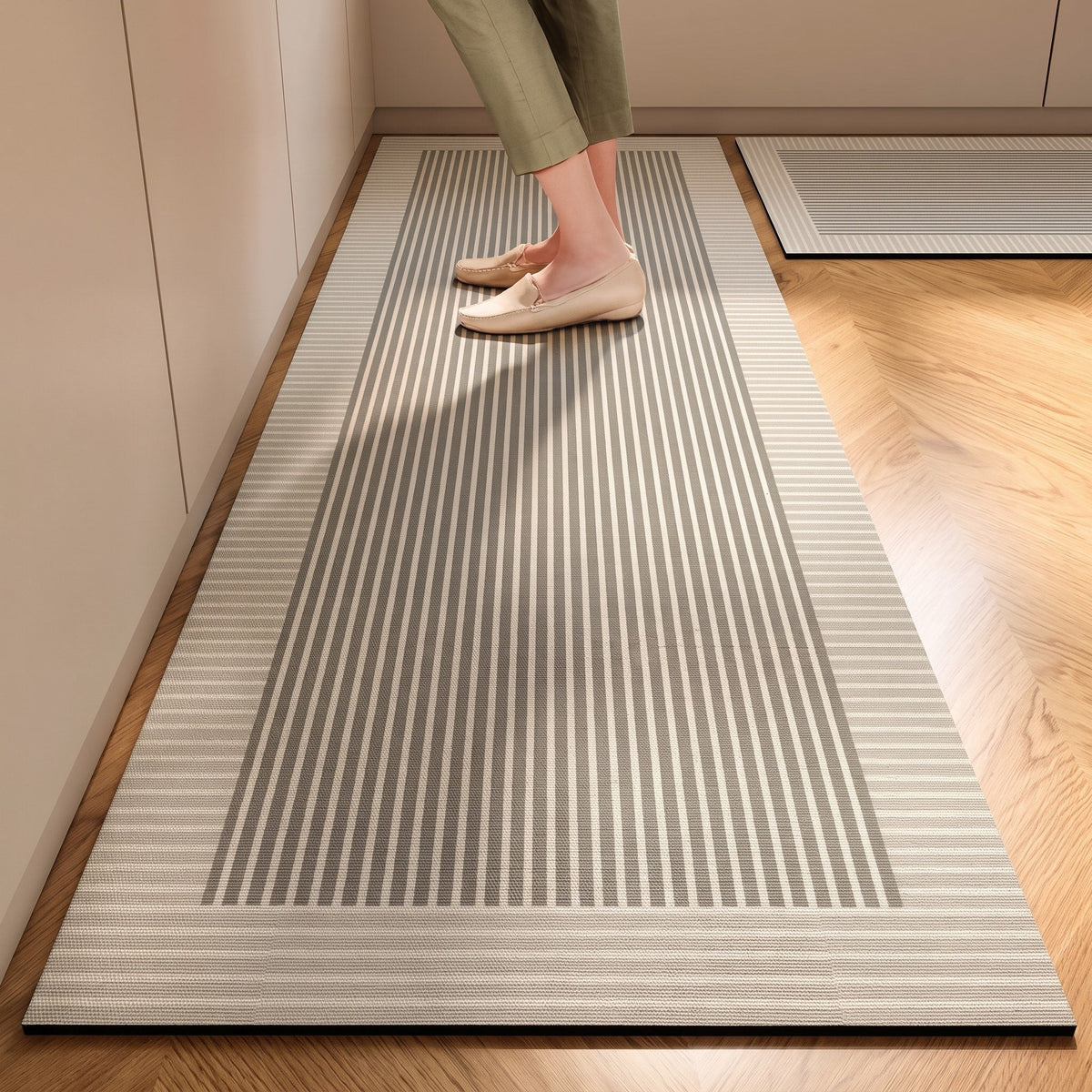 Striped Non-Slip Kitchen Runner Mat with Cushioned Surface - Rugs - Classic Stripe - Oak Soho