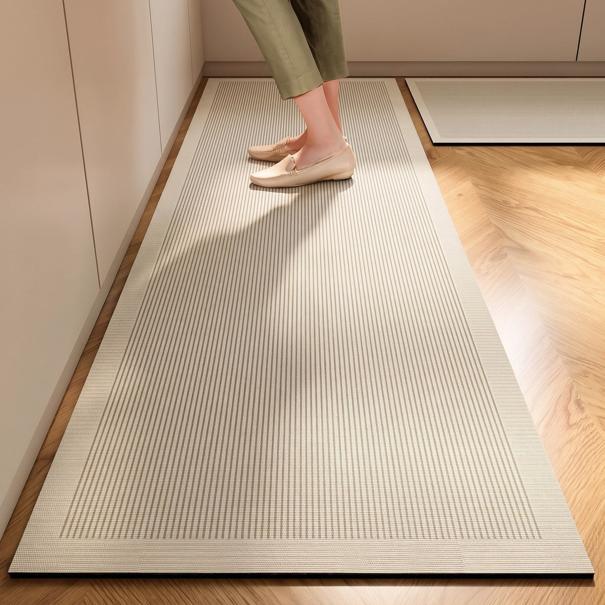 Striped Non-Slip Kitchen Runner Mat with Cushioned Surface - Rugs - Fine Stripe - Oak Soho