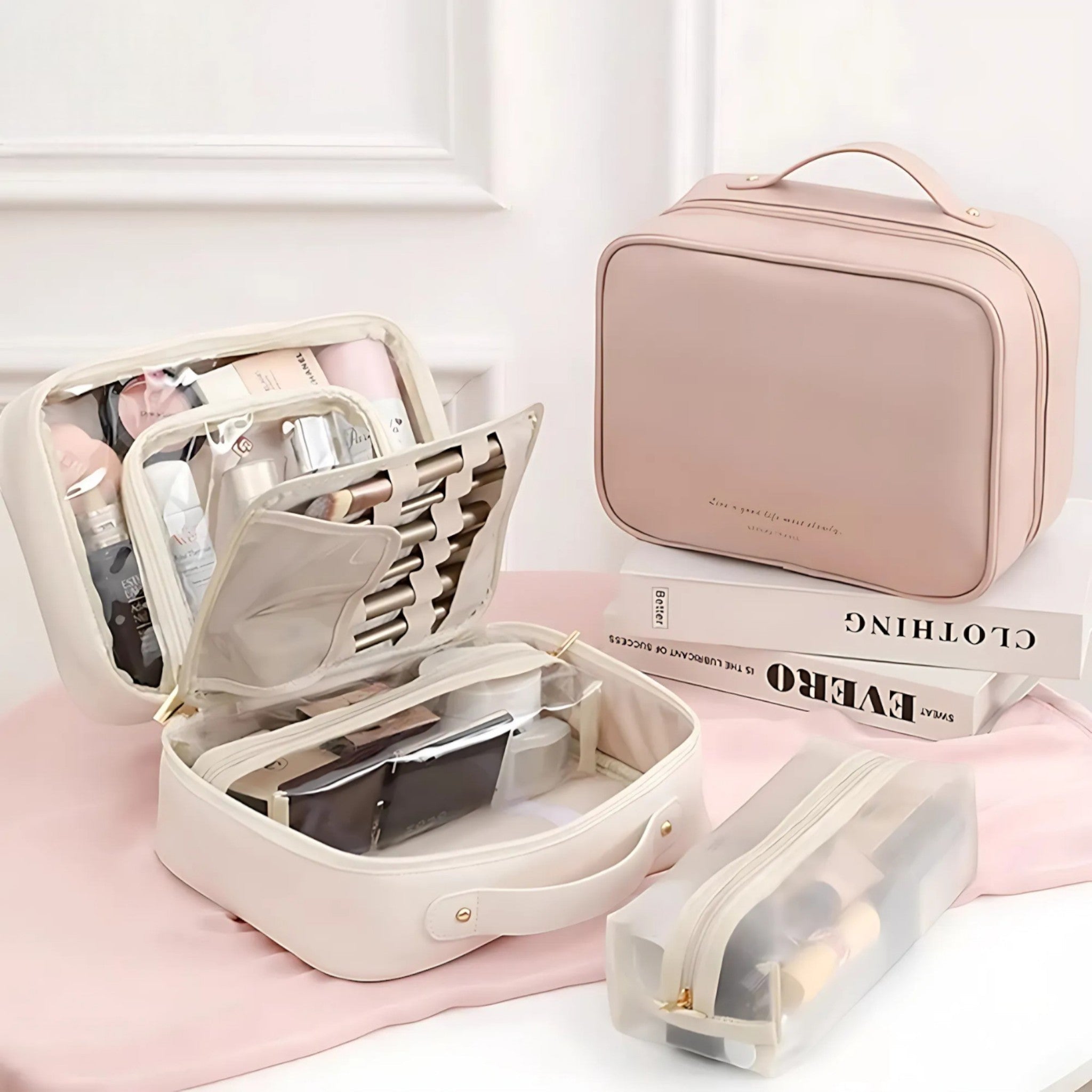 Structured Cosmetic Bag Storage - Bedroom - Pink - Oaksoho