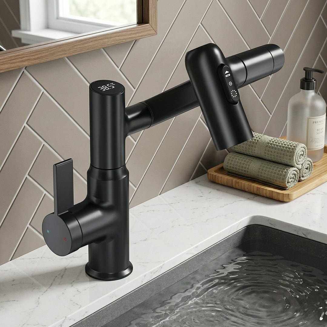 Swivel Tap with Temperature Display - Faucet - Velvet Black - Oaksoho