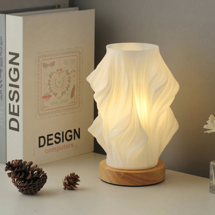 Table Lamp with Twisted Spiral Shade and Wooden Base - Table Lamp - Medium - Oaksoho