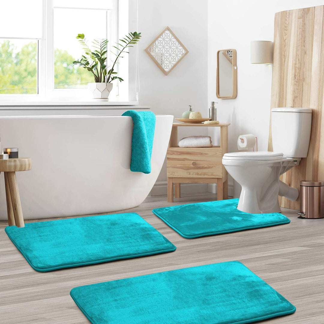 3-Piece Soft Coral Fleece Bath Mat Set