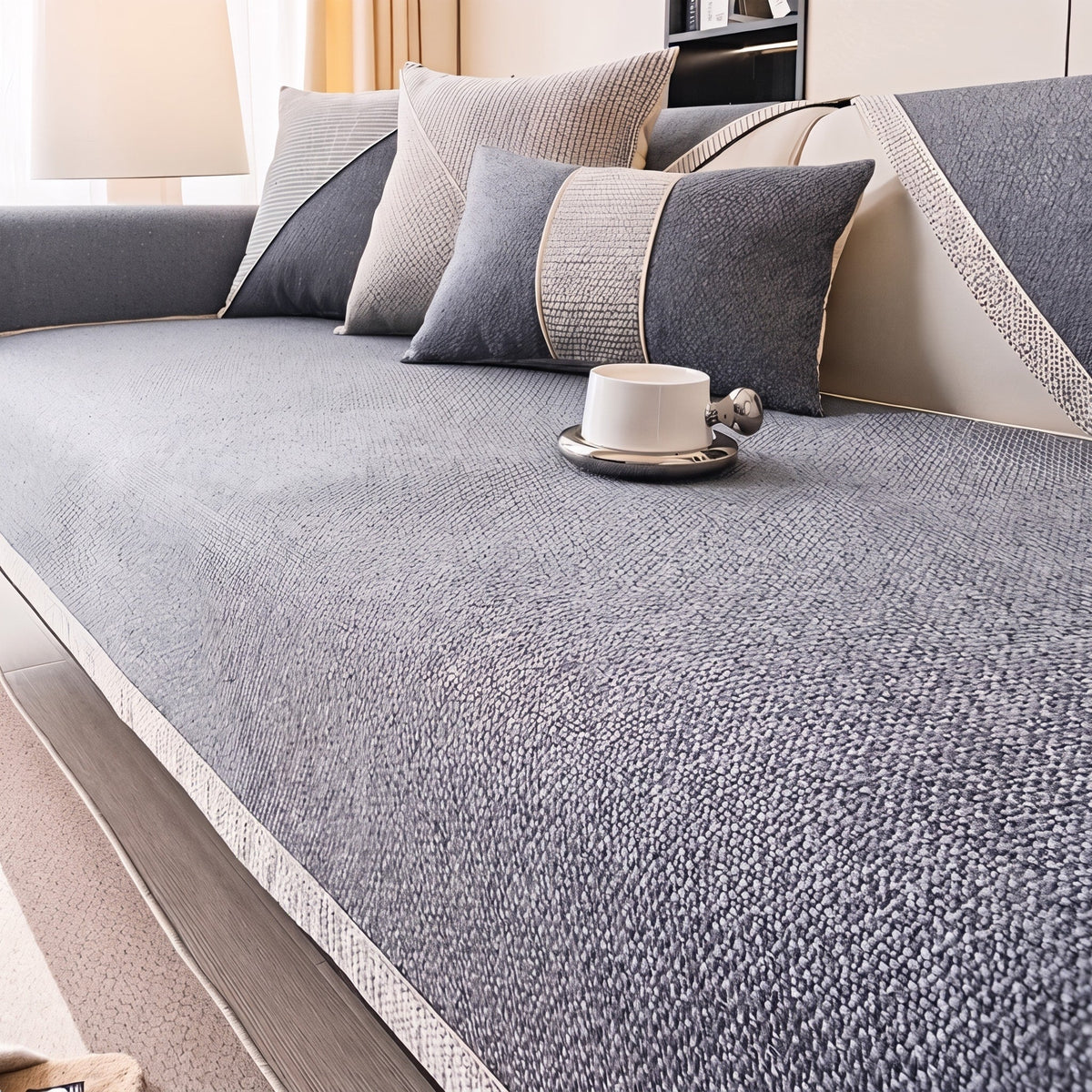 Textured Woven Sofa Cover with Non-Slip Backing - Slipcovers - Grey - Oak Soho