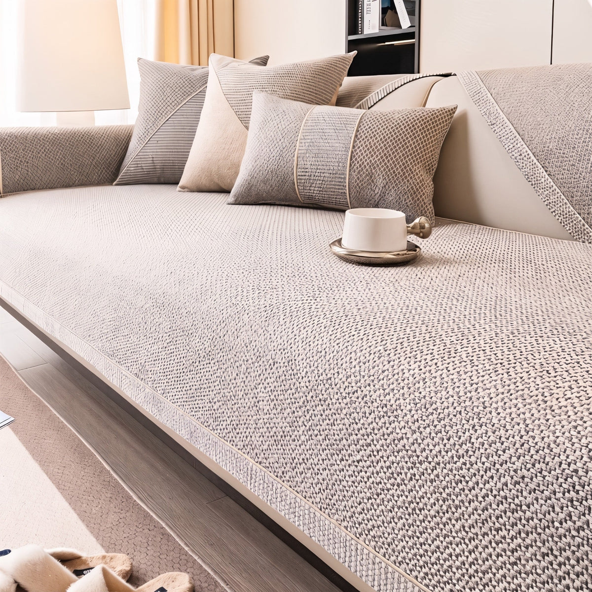 Textured Woven Sofa Cover with Non-Slip Backing - Slipcovers - Blue - Oak Soho