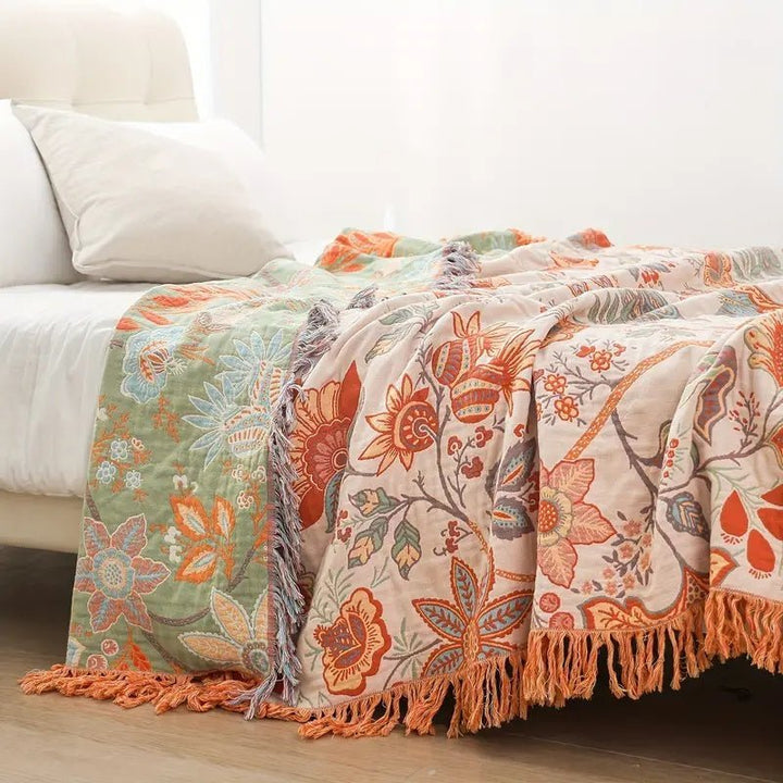 Throw Blanket with Floral Pattern in Boho Style - Blanket - 150×200 cm - Oaksoho