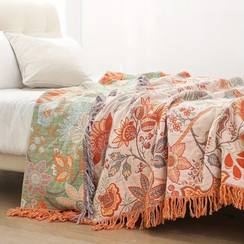 Throw Blanket with Floral Pattern in Boho Style - Blanket - 150×200 cm - Oaksoho