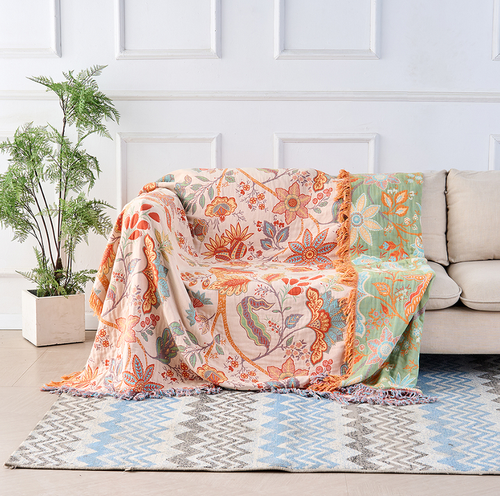 Throw Blanket with Floral Pattern in Boho Style - Blanket - 150×200 cm - Oaksoho
