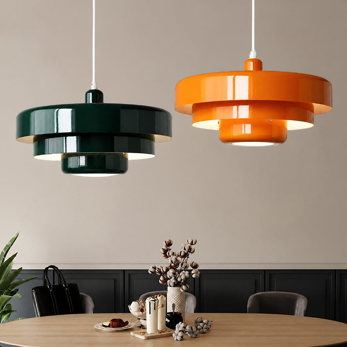 Tiered Metal Pendant Light with Layered Disc Shade Design - Pendant Light Fixtures - Green - Oaksoho